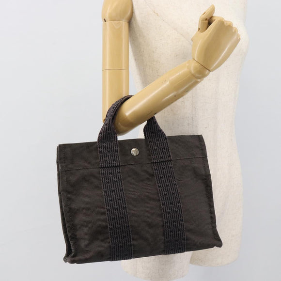 HERMES Her LinePM Hand Bag Canvas Gray Silver Auth 195282A