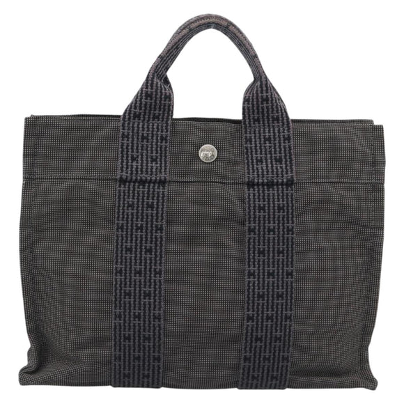 HERMES Her LinePM Hand Bag Canvas Gray Silver Auth 195282A