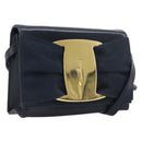 Salvatore Ferragamo Vala Shoulder Bag Canvas Navy Gold Auth 195283-1