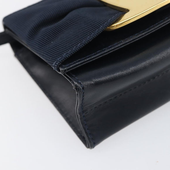 Salvatore Ferragamo Vala Shoulder Bag Canvas Navy Gold Auth 195283