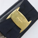 Salvatore Ferragamo Vala Shoulder Bag Canvas Navy Gold Auth 195283-14