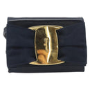 Salvatore Ferragamo Vala Shoulder Bag Canvas Navy Gold Auth 195283-2