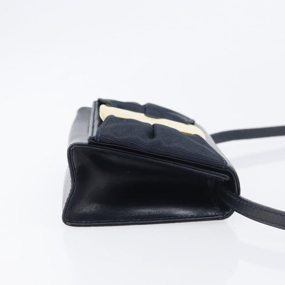Salvatore Ferragamo Vala Shoulder Bag Canvas Navy Gold Auth 195283