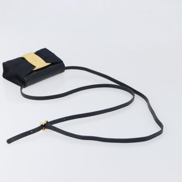 Salvatore Ferragamo Vala Shoulder Bag Canvas Navy Gold Auth 195283