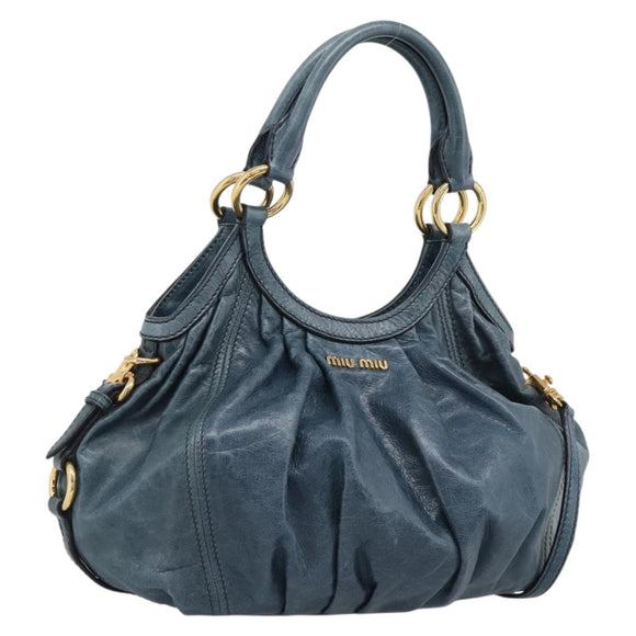 Miu Miu Shoulder Bag Leather 2way Navy Gold Auth 195286M