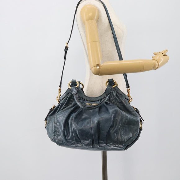 Miu Miu Shoulder Bag Leather 2way Navy Gold Auth 195286M