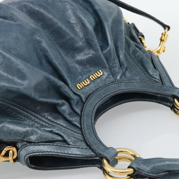 Miu Miu Shoulder Bag Leather 2way Navy Gold Auth 195286M