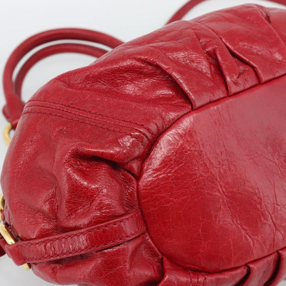 Miu Miu Shoulder Bag Leather 2way Red Gold Auth 195287M
