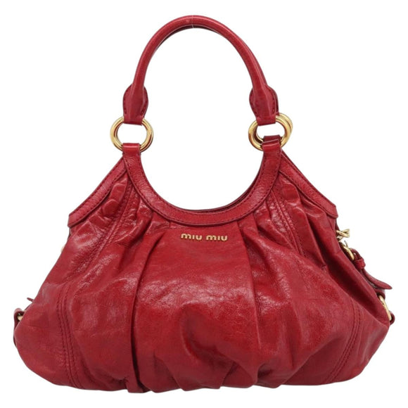 Miu Miu Shoulder Bag Leather 2way Red Gold Auth 195287M