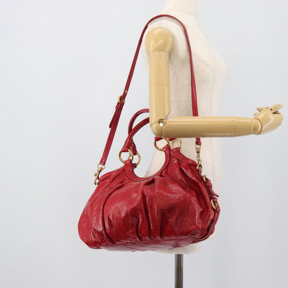Miu Miu Shoulder Bag Leather 2way Red Gold Auth 195287M