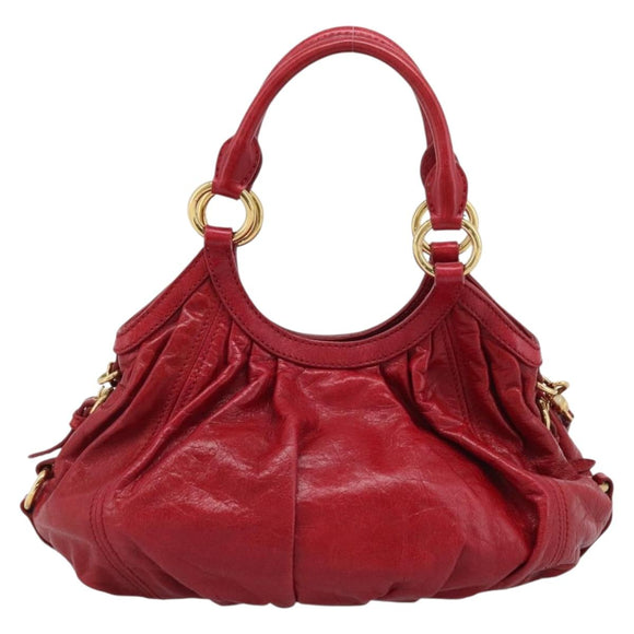 Miu Miu Shoulder Bag Leather 2way Red Gold Auth 195287M