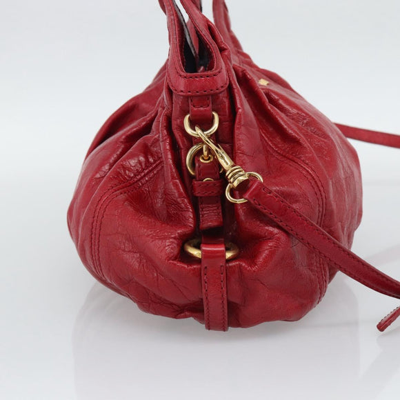 Miu Miu Shoulder Bag Leather 2way Red Gold Auth 195287M
