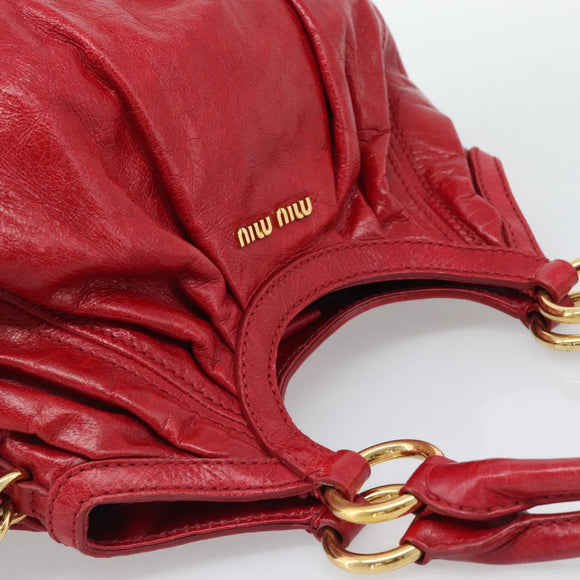 Miu Miu Shoulder Bag Leather 2way Red Gold Auth 195287M