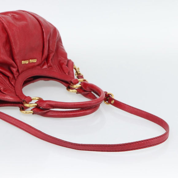 Miu Miu Shoulder Bag Leather 2way Red Gold Auth 195287M