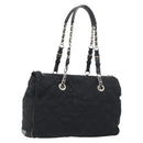 PRADA Chain Shoulder Bag Nylon Black Silver Auth 195292-1