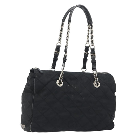 PRADA Chain Shoulder Bag Nylon Black Silver Auth 195292
