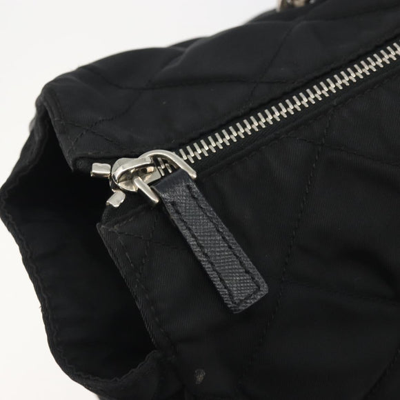 PRADA Chain Shoulder Bag Nylon Black Silver Auth 195292