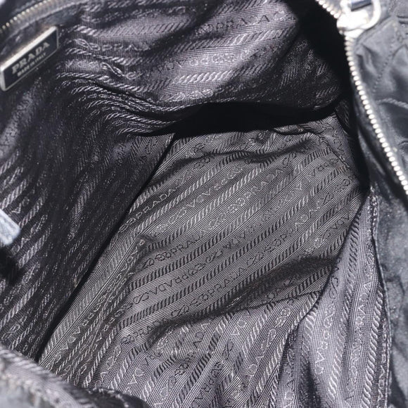 PRADA Chain Shoulder Bag Nylon Black Silver Auth 195292