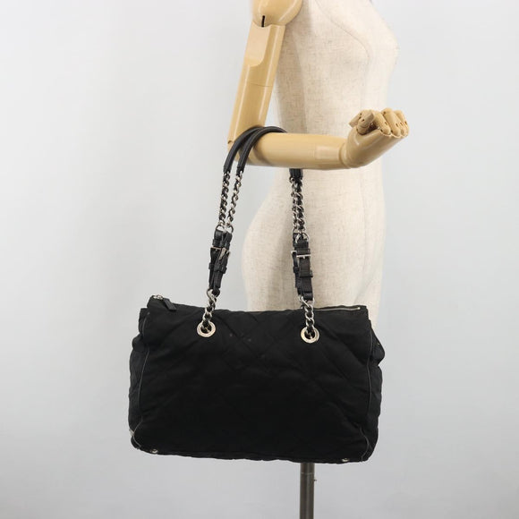 PRADA Chain Shoulder Bag Nylon Black Silver Auth 195292