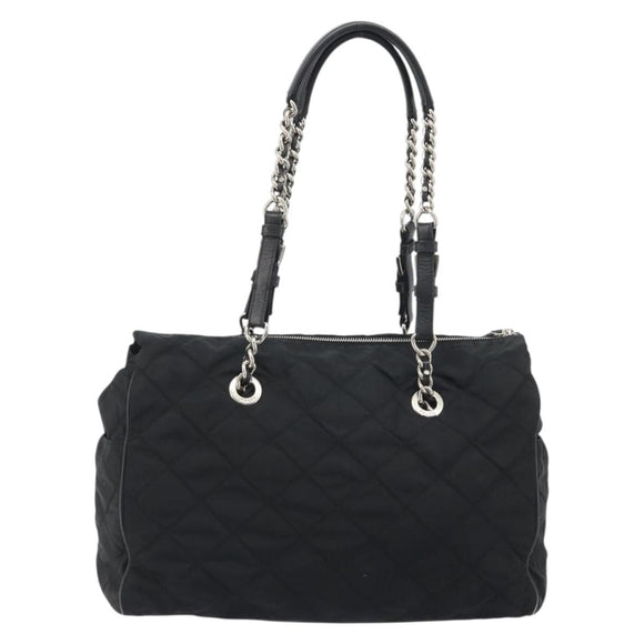 PRADA Chain Shoulder Bag Nylon Black Silver Auth 195292