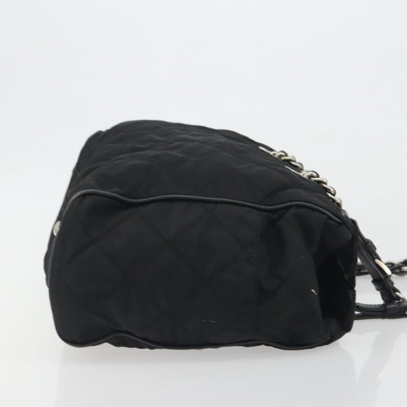 PRADA Chain Shoulder Bag Nylon Black Silver Auth 195292