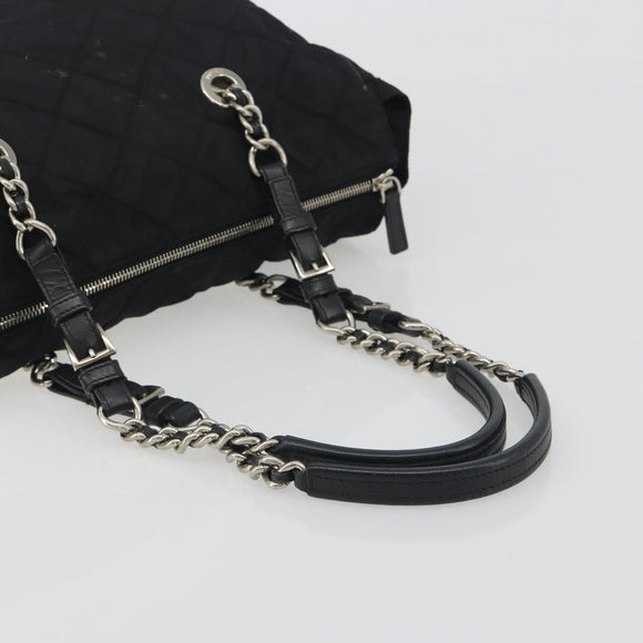 PRADA Chain Shoulder Bag Nylon Black Silver Auth 195292