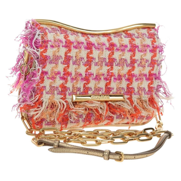 Miu Miu Chain Shoulder Bag Tweed Orange Gold Auth 195294SAM