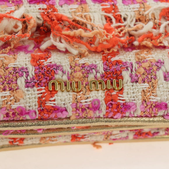 Miu Miu Chain Shoulder Bag Tweed Orange Gold Auth 195294SAM