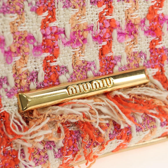 Miu Miu Chain Shoulder Bag Tweed Orange Gold Auth 195294SAM
