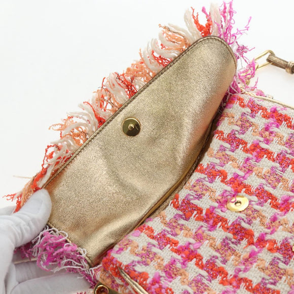 Miu Miu Chain Shoulder Bag Tweed Orange Gold Auth 195294SAM