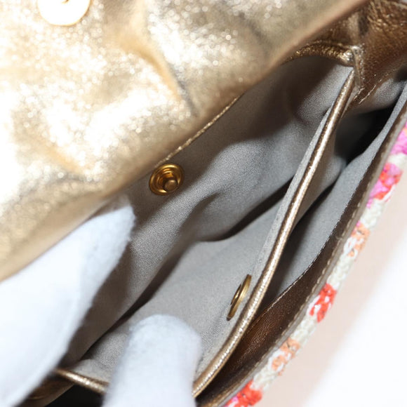 Miu Miu Chain Shoulder Bag Tweed Orange Gold Auth 195294SAM