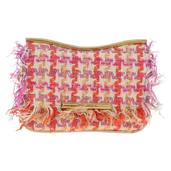 Miu Miu Chain Shoulder Bag Tweed Orange Gold Auth 195294SAM