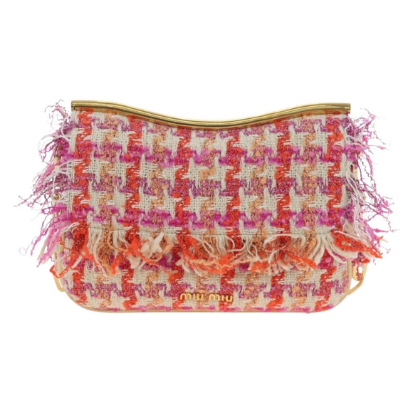 Miu Miu Chain Shoulder Bag Tweed Orange Gold Auth 195294SAM