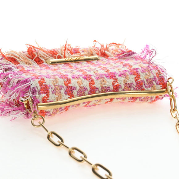 Miu Miu Chain Shoulder Bag Tweed Orange Gold Auth 195294SAM