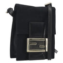 FENDI Shoulder Pouch Mamma Baguette Cotton Jersey Black Silver Auth 195300A-1