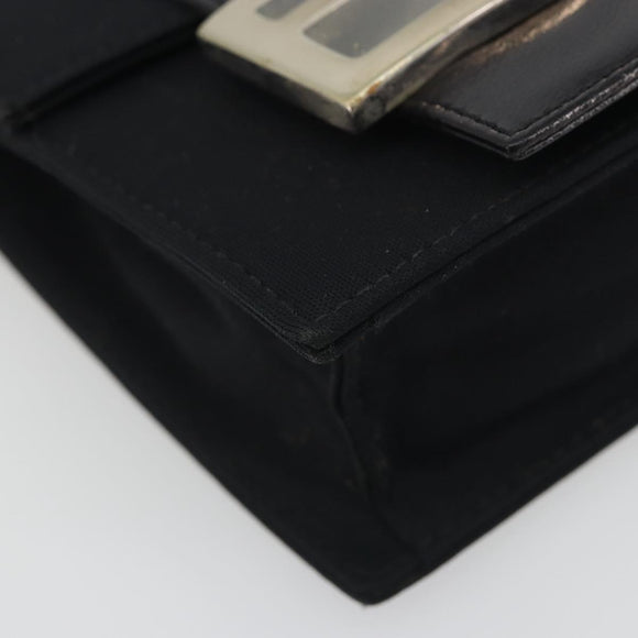 FENDI Shoulder Pouch Mamma Baguette Cotton Jersey Black Silver Auth 195300A