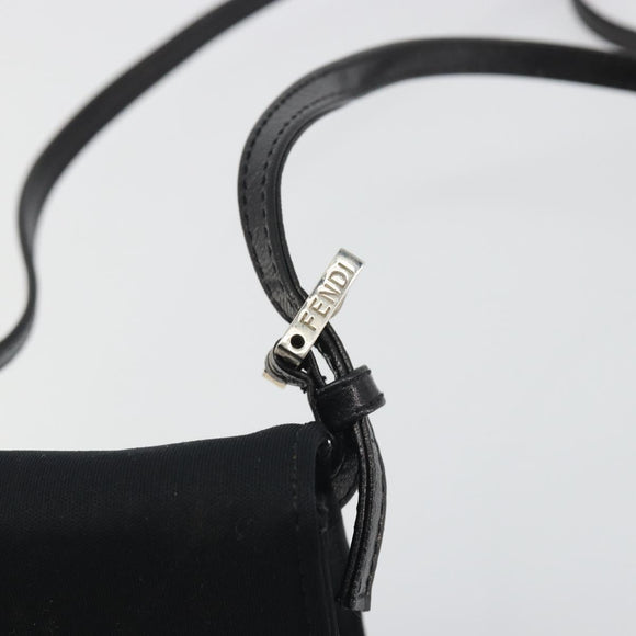 FENDI Shoulder Pouch Mamma Baguette Cotton Jersey Black Silver Auth 195300A