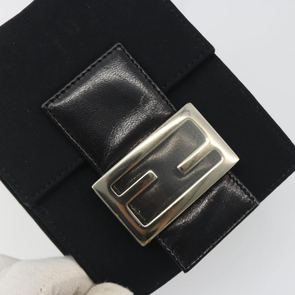 FENDI Shoulder Pouch Mamma Baguette Cotton Jersey Black Silver Auth 195300A