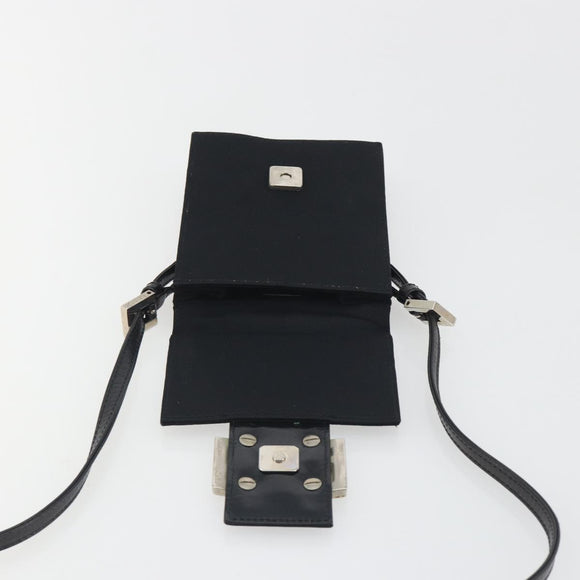 FENDI Shoulder Pouch Mamma Baguette Cotton Jersey Black Silver Auth 195300A