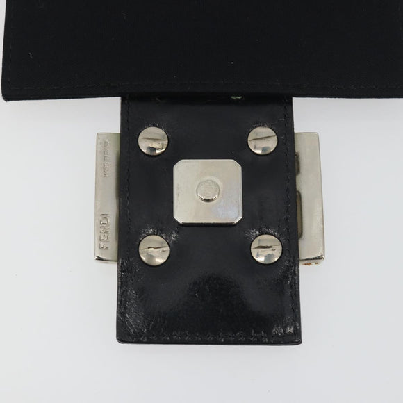 FENDI Shoulder Pouch Mamma Baguette Cotton Jersey Black Silver Auth 195300A
