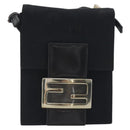 FENDI Shoulder Pouch Mamma Baguette Cotton Jersey Black Silver Auth 195300A-2