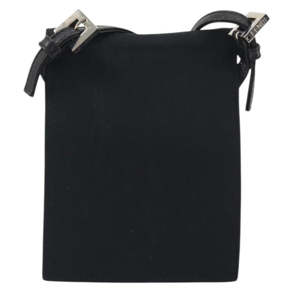 FENDI Shoulder Pouch Mamma Baguette Cotton Jersey Black Silver Auth 195300A
