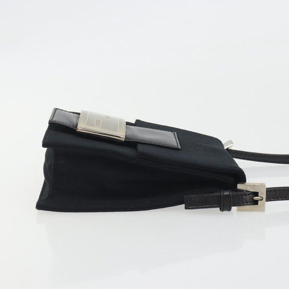FENDI Shoulder Pouch Mamma Baguette Cotton Jersey Black Silver Auth 195300A