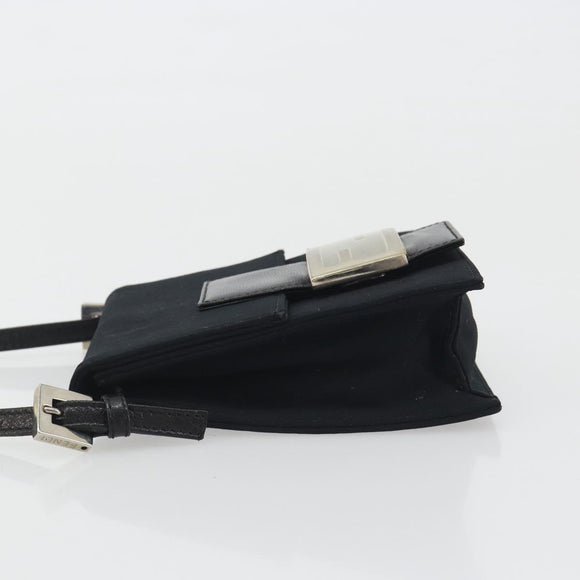 FENDI Shoulder Pouch Mamma Baguette Cotton Jersey Black Silver Auth 195300A