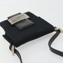 FENDI Shoulder Pouch Mamma Baguette Cotton Jersey Black Silver Auth 195300A-6