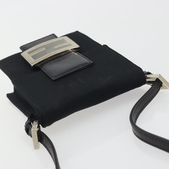 FENDI Shoulder Pouch Mamma Baguette Cotton Jersey Black Silver Auth 195300A