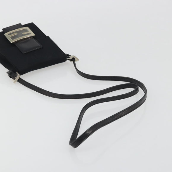 FENDI Shoulder Pouch Mamma Baguette Cotton Jersey Black Silver Auth 195300A