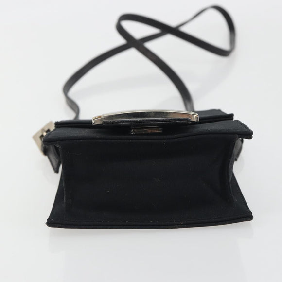 FENDI Shoulder Pouch Mamma Baguette Cotton Jersey Black Silver Auth 195300A