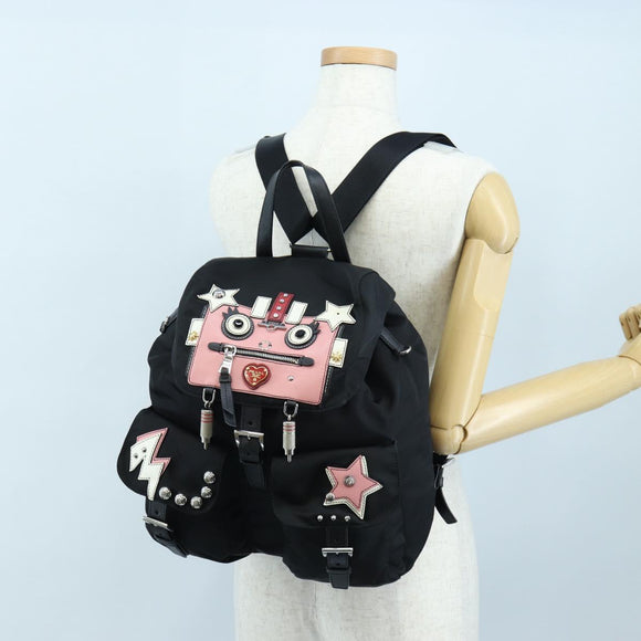 PRADA robot Backpack Nylon Black Silver Auth 195301V