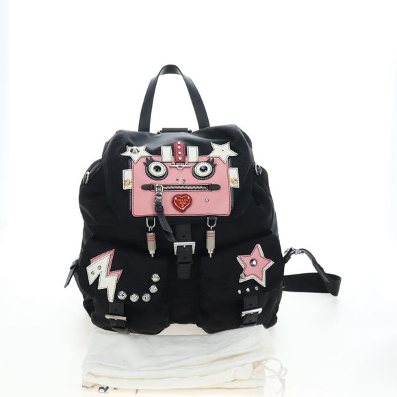 PRADA robot Backpack Nylon Black Silver Auth 195301V